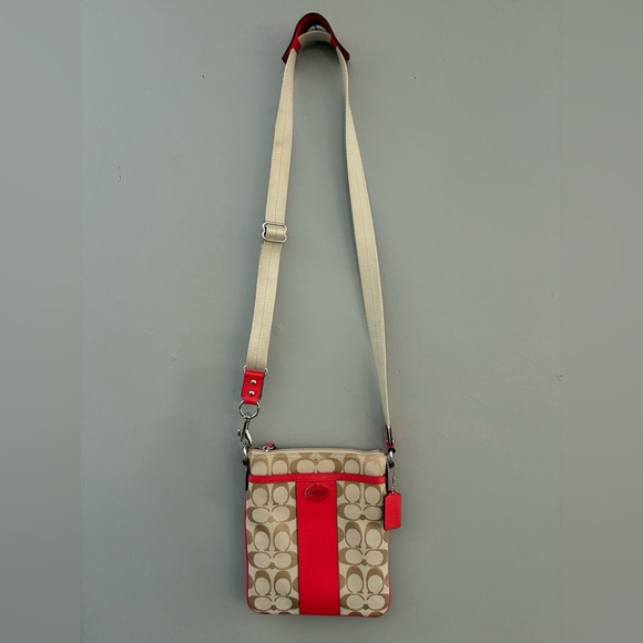 Coach Signature Beige and Coral Crossbody Bag - Picture 8 of 10